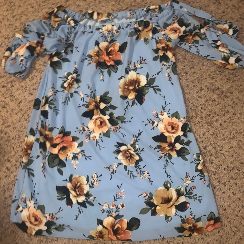 Blue flower off the shoulder Dress